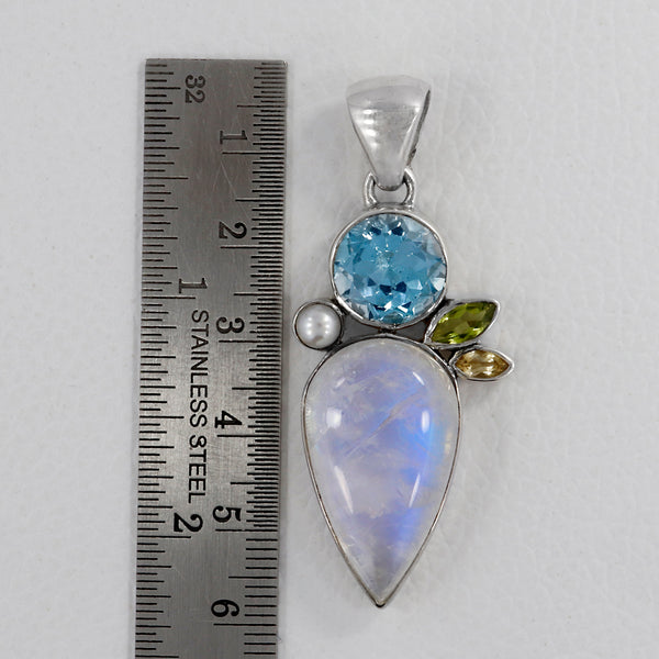 Rainbow Moonstone Gemstone Silver Pendants
