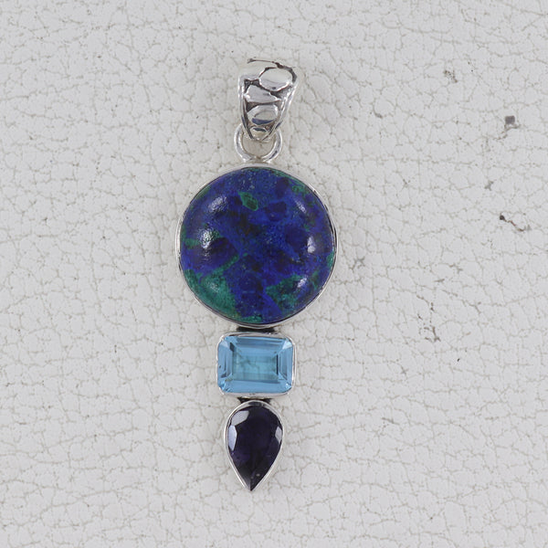 Azurite Malachite Silver Pendants