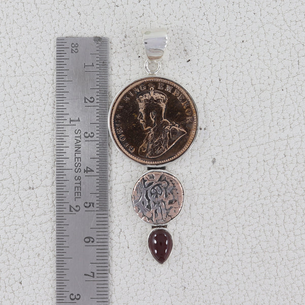 Old Coin & Garnet Silver Pendants