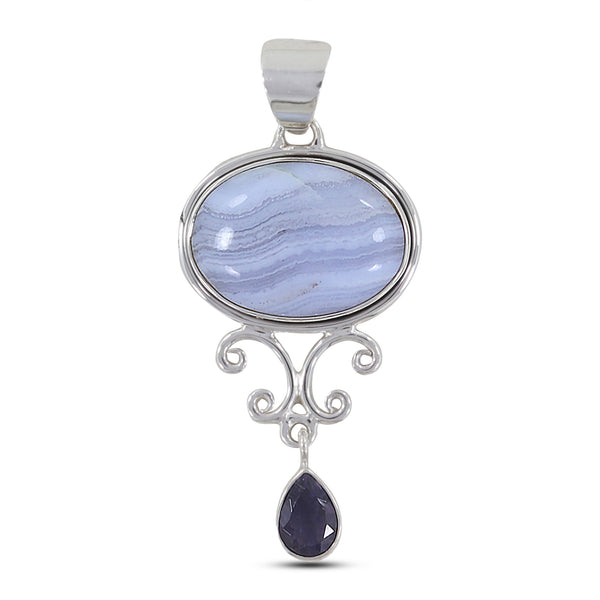 Blue Lace Agate Silver Pendant