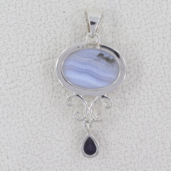 Blue Lace Agate Silver Pendant