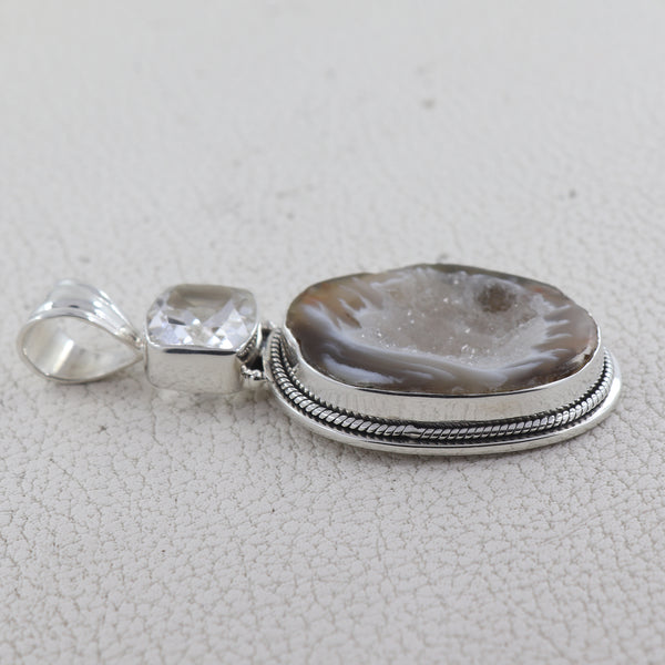 925 Sterling Silver Gray Druse Pendant