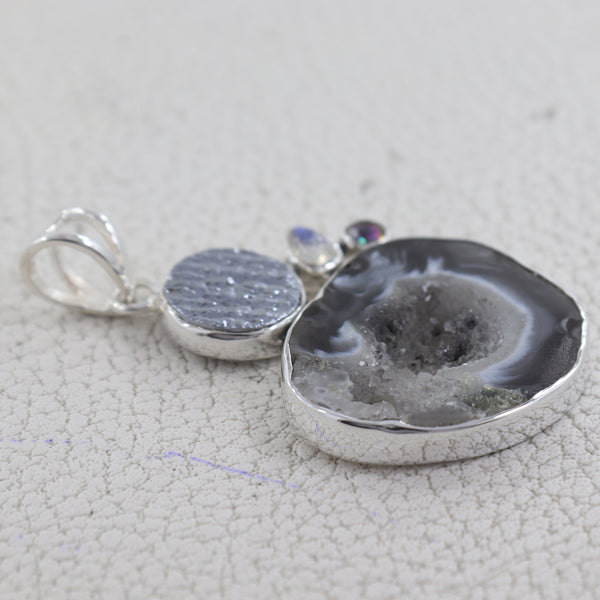 925 Sterling Silver Oco Geode Pendants