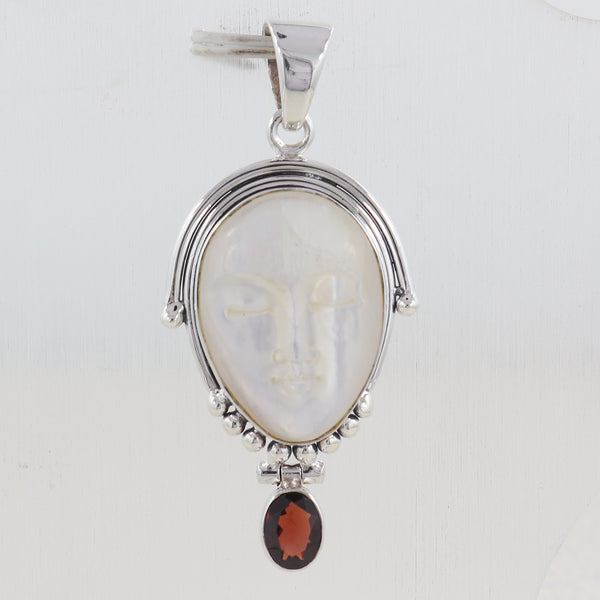 Moon Face With Garnet Pendants