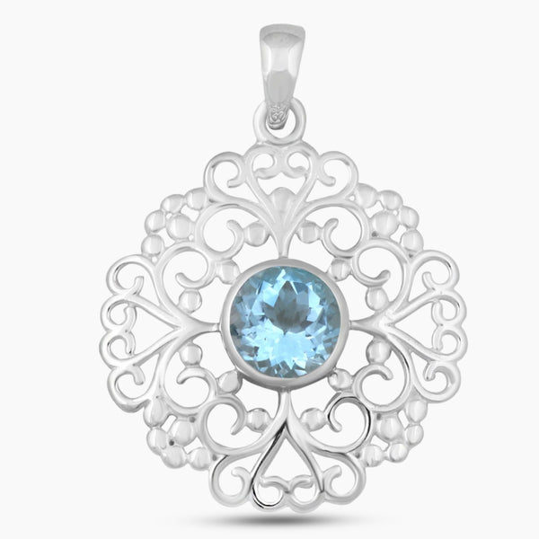 925 Sterling Silver Blue Topaz Pendants