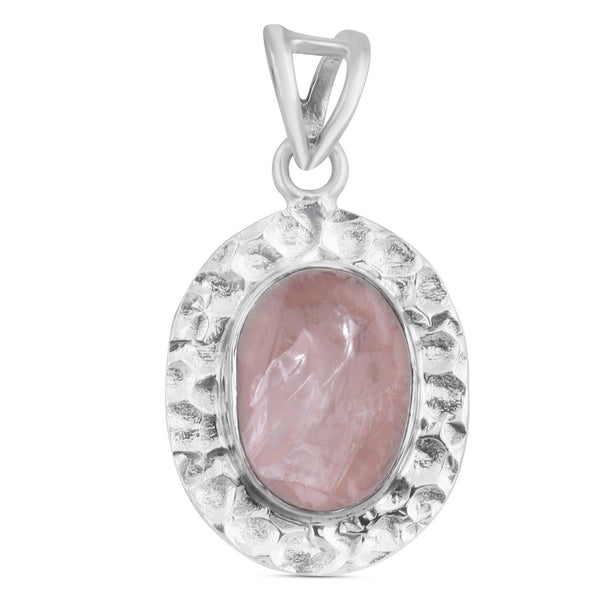 Raw Rose Quartz Gemstone Silver Pendant