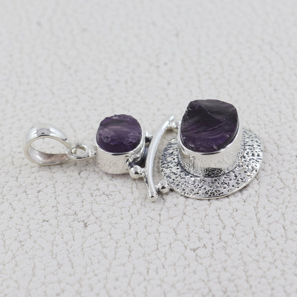 925 Silver Raw Amethyst Pendants