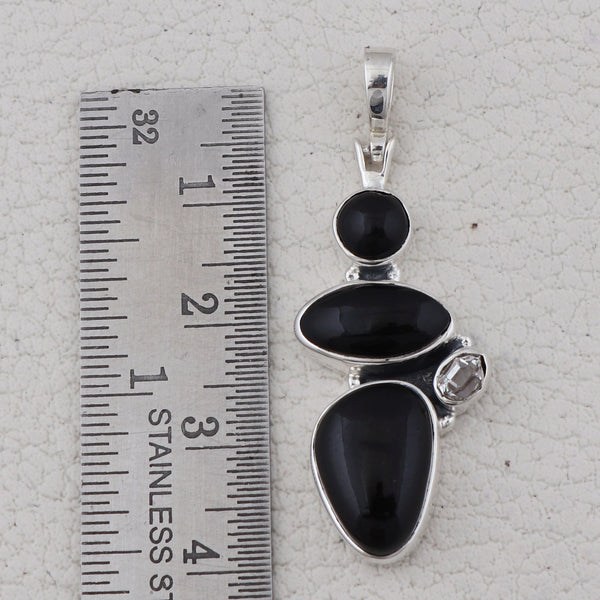 Natural Black Onyx Silver Pendants