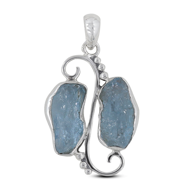 925 Silver Raw Aquamarine Pendant