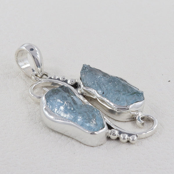 925 Silver Raw Aquamarine Pendant