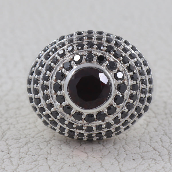 Garnet & Black Onyx Gemstone Sterling Silver Ring Jewelry