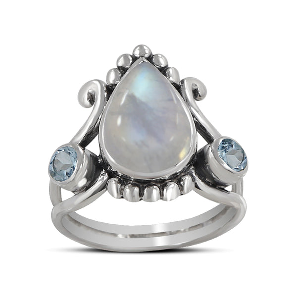 Rainbow Moonstone Silver Rings