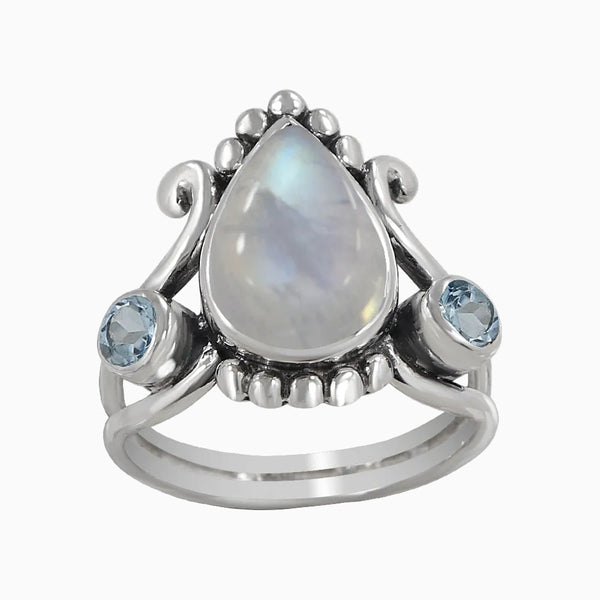Rainbow Moonstone Silver Rings