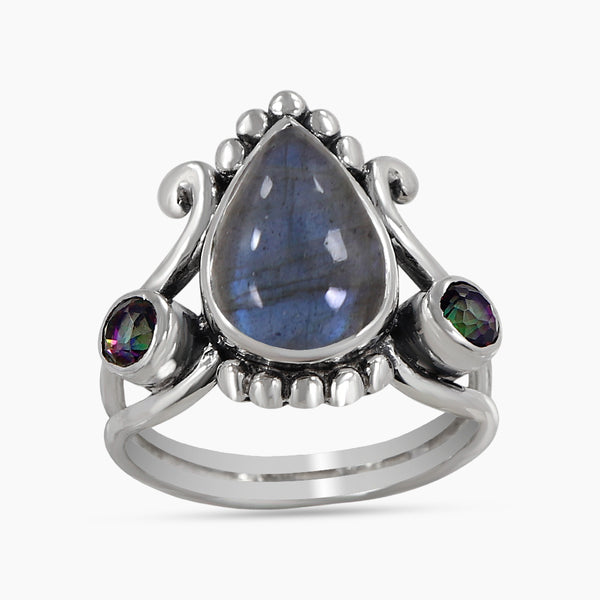 Rainbow Moonstone Silver Rings