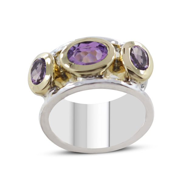 Two Tone Garnet Silver Rings