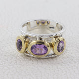 Two Tone Garnet Silver Rings