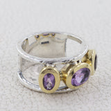 Two Tone Garnet Silver Rings
