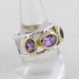 Two Tone Garnet Silver Rings