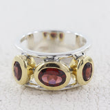 Two Tone Garnet Silver Rings