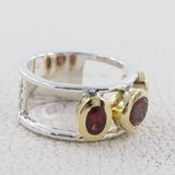 Two Tone Garnet Silver Rings