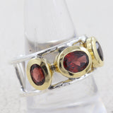 Two Tone Garnet Silver Rings