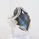 Natural Labradorite Sterling Silver Wire Wrapper Ring