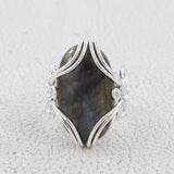 Natural Labradorite Sterling Silver Wire Wrapper Ring