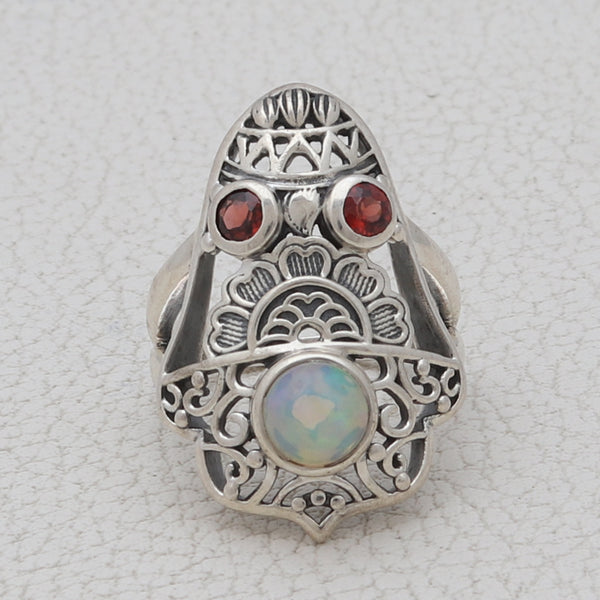 Ethiopian Opal & Garnet Silver Rings