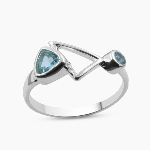 Blue Topaz Sterling Silver Unique Geometric Rings