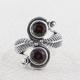 Garnet Ring 925 Sterling Silver Leaf Pattern Women Ring