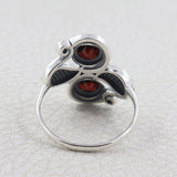 Garnet Ring 925 Sterling Silver Leaf Pattern Women Ring