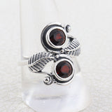 Garnet Ring 925 Sterling Silver Leaf Pattern Women Ring