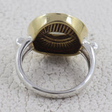 Marquise Rainbow Moonstone Silver Ring With Gold Plating