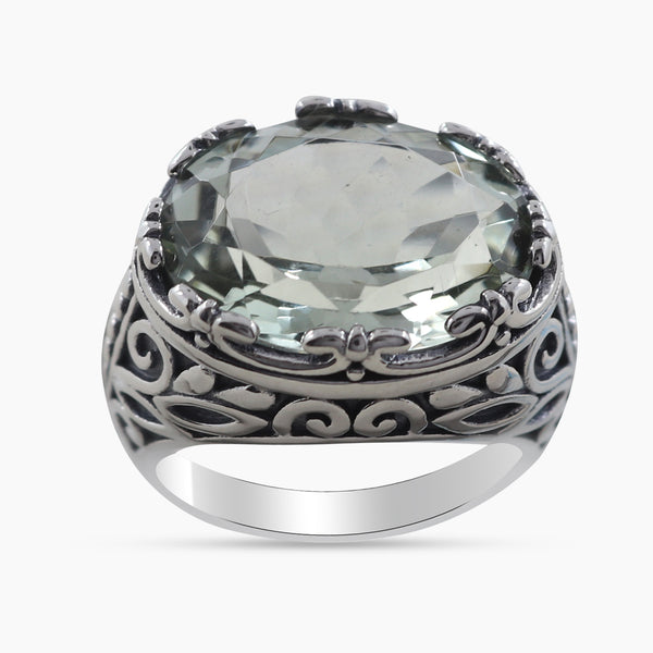 Natural Green Amethyst Silver Ring