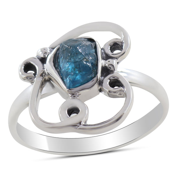 Natural Neon Apatite Silver Rings