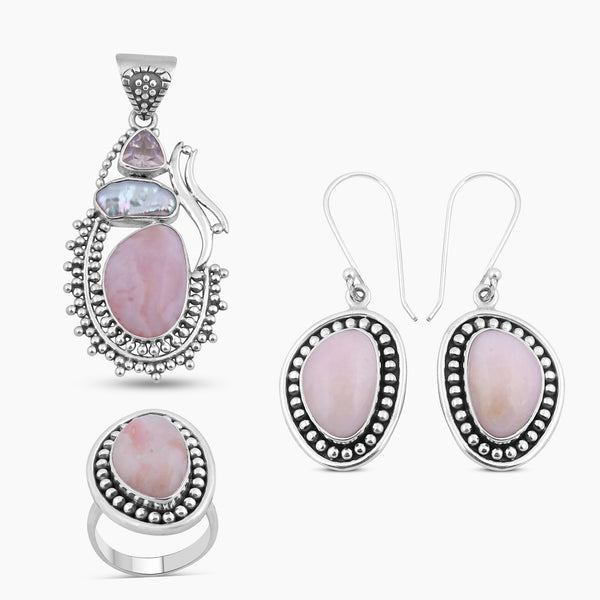 Pink Opal Silver Pendant Sets