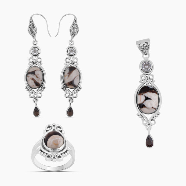 Peanut Wood Jasper Silver Jewelry Sets