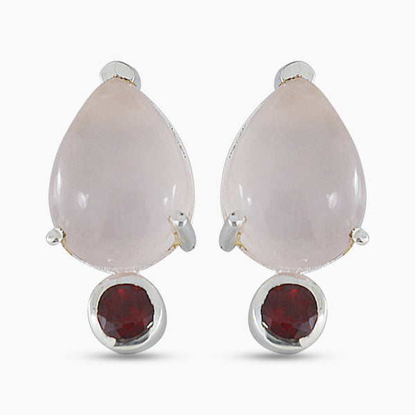 Rose Quartz Silver Studs Earrings