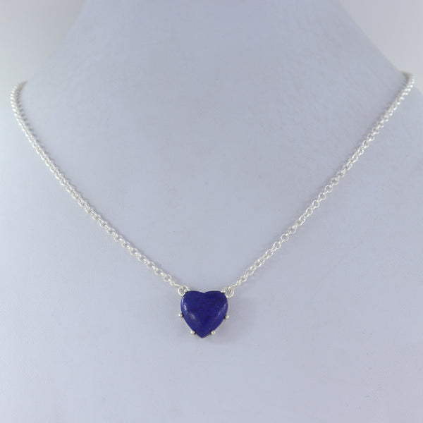 Lapis Lazuli Heart Shape Necklace, 925 Sterling Silver Handmade