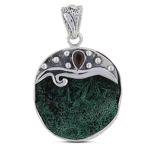 925 Sterling Silver Malachite Fiber Pendants