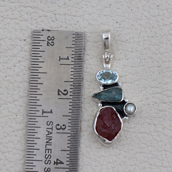 925 Silver Ruby With Multitone Pendants