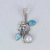 Pearl & Blue Topaz Silver Pendant