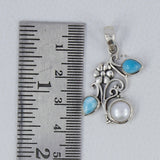 Pearl & Blue Topaz Silver Pendant