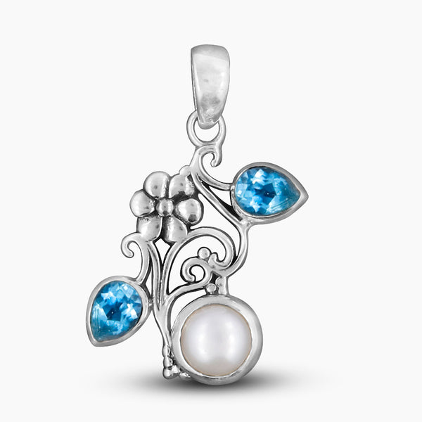 Pearl & Blue Topaz Silver Pendants