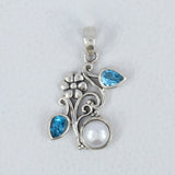 Pearl & Blue Topaz Silver Pendant