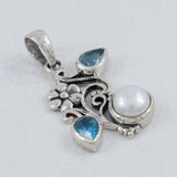 Pearl & Blue Topaz Silver Pendant