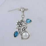 Pearl & Blue Topaz Silver Pendant