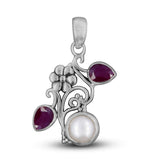 African Ruby & Pearl Designer Silver Pendant