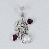 African Ruby & Pearl Designer Silver Pendant