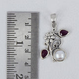 African Ruby & Pearl Designer Silver Pendant